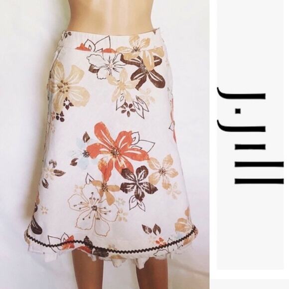 J. Jill Women’s sz 4P Linen A-line Beaded Floral Skirt 4 Petite sz 4 Classic - Picture 2 of 7